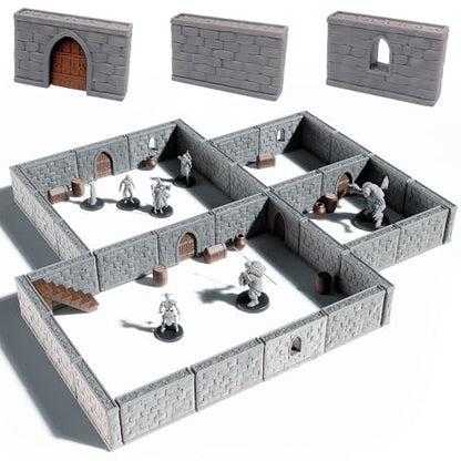 Dungeon Walls Modular DND Terrain Set - 48 Piece Tabletop Role-Playing Scenery - 28mm Scale, Includes Walls & Accessories - Perfect for Dungeons & Dragons, Pathfinder, & RPG Tabletop Games