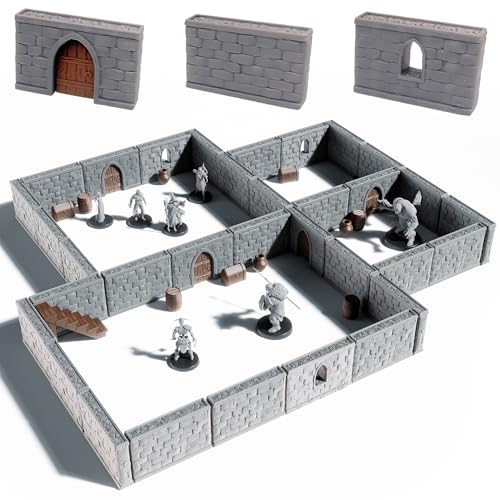 Dungeon Walls Modular DND Terrain Set - 48 Piece Tabletop Role-Playing Scenery - 28mm Scale, Includes Walls & Accessories - Perfect for Dungeons & Dragons, Pathfinder, & RPG Tabletop Games