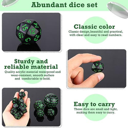 Civaner 15 Pcs Complete Polyhedral Dice Set D3-D100 Spherical RPG Dice Set in Opaque Black, 100 Sides for Role Playing Table Games Party Supplies(Black and Green) - color: Black and Green