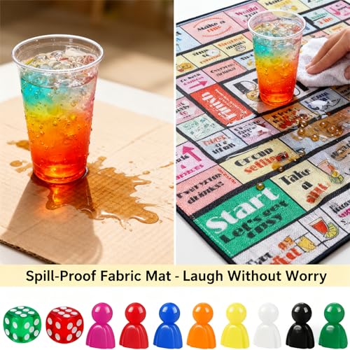 Drinking Games Adults Party Board: Spill-Proof Fabric Mat & 80+ Fun Challenges for College Dorm, House Parties
