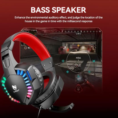 Stereo Gaming Headset for PS4 PC Xbox One PS5 Controller, Noise Cancelling Over Ear Headphones with Mic, LED Light, 7.1 Surround Sound, Soft Memory Earmuffs for Nintendo Xbox Series