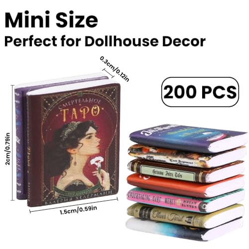 200pcs Mini Books Miniatures Dollhouse Books for Anxiety Bookshelf Library | Tiny Plastic Books for Dollhouse Decor Accessories DIY Crafting Bookshelf Fillers - style: 200pcs Mini Books