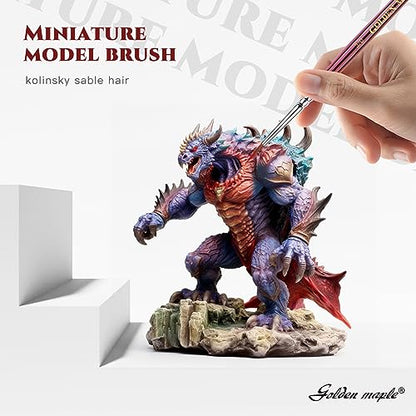 Kolinsky Sable Miniature Paint Brushes - Golden Maple Professional Ultra Fine Point Brush for Miniature, Model Painting & Watercolor Details - Size 3/0 4/0 5/0 - size: 3/0 4/0 5/0 Ultra Fine Point