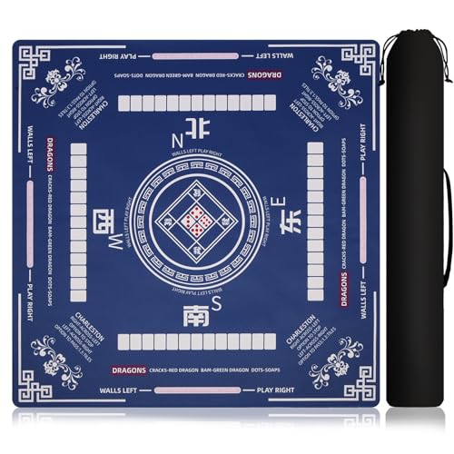 Blue Mahjong Mat Non-Slip Noise Reduction Gaming Mat 31.5x31.5 inch for American Mahjong/Poker/Blackjack/Board Games/Card Games/Dominoes (Navy Blue) - color: Navy Blue