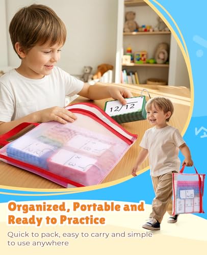 JoyCat 288 Math Flash Cards & Leanring Chart, 4 Operations, Ages 4-8 | Double-sided flash cards and chart with bag, support home practice, math centers and classroom review