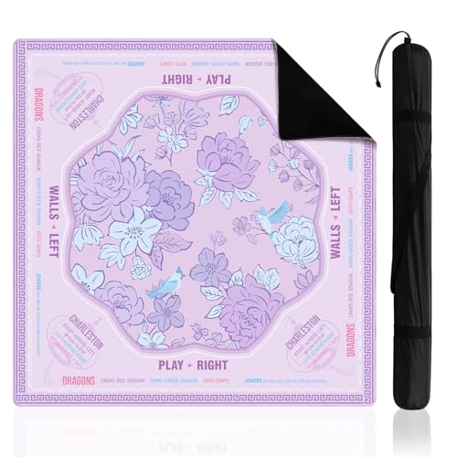 Soulchen Flower Purple American Mahjong Mat for Table with Rules, No Creases, Ships Rolled, 31.5 x 31.5 Non-Slip Noise Reduction Gaming Mat with Carrying Bag for Poker Card Board - color: Purple
