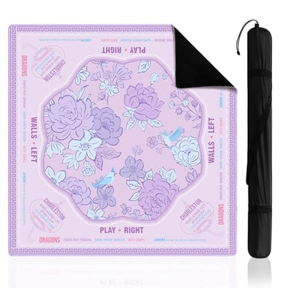Soulchen Flower Purple American Mahjong Mat for Table with Rules, No Creases, Ships Rolled, 31.5 x 31.5 Non-Slip Noise Reduction Gaming Mat with Carrying Bag for Poker Card Board - color: Purple