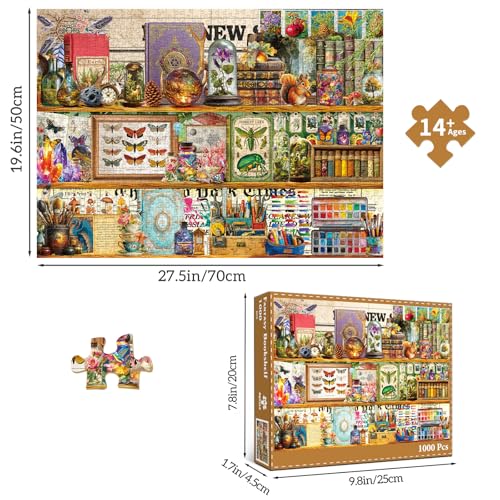 1000 Piece Puzzles for Adults,Fantasy Bookshelf Jigsaw Puzzle 1000 Pieces for Adults Seniors,Challenging Family Games Holiday Party Gifts -1:1 Poster Interlock Perfectly Letter on Back - color: Fantasy Bookshelf