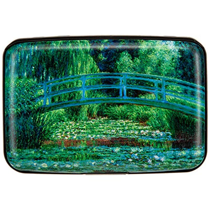 Credit Card Holder Small RFID Blocking Wallet Business Metal Slim Mini Aluminum Hard Case for Women Men - color: Japanese Bridge and Water Lily Pond