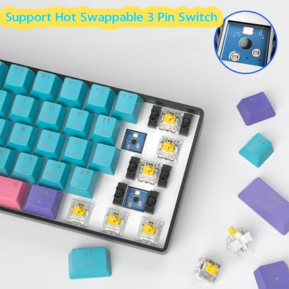 Fogruaden 60 Percent Wireless Gaming Keyboard, Wired/Bluetooth Mechanical Keyboard 60%, RGB Backlit, Hot-Swappable Yellow Switch - color: Joker-61-Yellow Switch, size: Yellow Switch