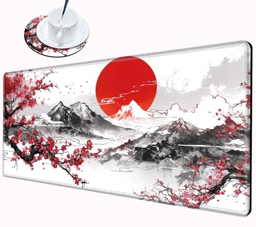 Large Mouse Pad Japanese Cherry Blossom Desk Pad Gaming Mousepad XXL Desk Mat 31.5''X15.75'' Computer Mat Extended Big Mouse Mat for Desktop Office Work Girl Women - color: Red Sakura, size: 31.5''x15.75''