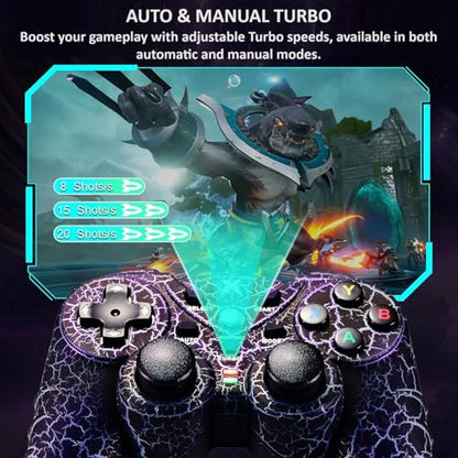 NBCP Wireless Controller for PC,Light-Up Gamepad,Black Crack Custom Design with RGB LED Lights,Turbo,Luminous Mode,Compatible with Windows 7/8/10/11 & Steam - color: Black Crack for PC Wireless
