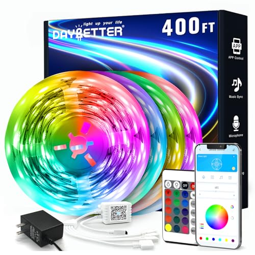DAYBETTER Led Strip Lights 400 ft (4 Rolls of 100 ft) Color Changing Lights Strip for Bedroom, Desk, Indoor Room Bedroom Valentine Decor, with Remote and 24V Power Supply - size: 400FT