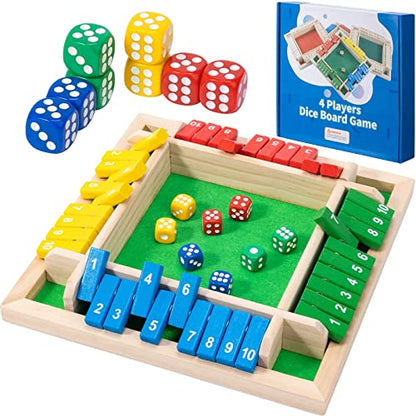 Shut The Box Dice Game,8 Dice 4 Players Wooden Board Table Math Skills Game with Drop it Game Instructions for Kids Adults Easy to Learn, Family and Friends Party (8 Inches Colorful) - size: 8.74 inches