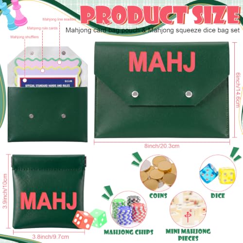 2 Pcs Leather Mahjong Card Bag Clutch Pouch Holder with PU Squeeze Dice Bag Mahjong Accessories Protector Cover Case for MAHJ Lover Playing Game Night (Dark Green) - color: Dark Green