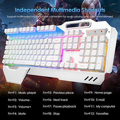 Wireless Gaming Keyboard and Mouse,RGB Backlit Rechargeable Keyboard Mouse with 5000mAh Battery Metal Panel,Removable Hand Rest Mechanical Feel Keyboard and 7 Color Gaming Mute Mouse for PC Gamers - color: White RGB