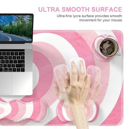 iLeadon Desk Mat Set, Pink Heart Mouse Pad and Keyboard Wrist Rest | Large Gaming Mouse Pad + Keyboard Wrist Rest + Mouse Pad with Wrist Support + Coaster,Easy Typing Pain Relief - color: Pink Heart