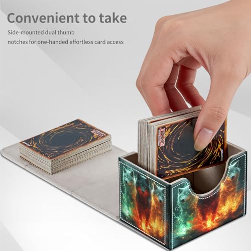 Wolf Fire Magic for MTG Deck Box, 100+ Double Sleeved Card Storage Case, PU Leather Commander Deck Case for TCG Magic Yugioh, Magnetic Closure - color: Wolf Fire Magic