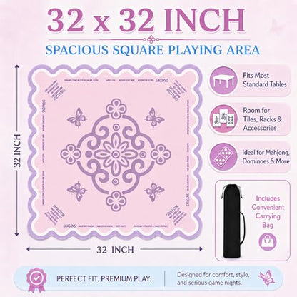 Neoprene Mahjong Mat for Table, 32 x 32 Inch Square Mahjong Table Mat with Carrying Bag, Non Slip Rubber Backing, Noise Reducing Game Mat for American Mahjong, Dominoes, Cards, Board Games (Pink) - color: Pink