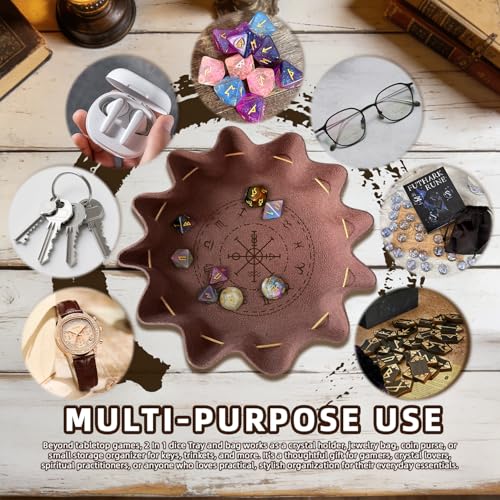 Leather Dice Tray with Zodiac Printed, 2-in-1 Collapsible Dice Rolling Tray & Drawstring Pouch, Portable Dice Bag for Tabletop Games, Rune Crystal Holder & Jewelry Storage - color: Pcd06y