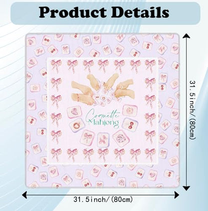 Pink Coquette Bow Mahjong Mat 31.5" x 31.5", Grandmillennial Pink Non-Slip Noise Reduction Mahjong Table Cover Accessories and Supplies for Dominoes Poker Card Board and Tile Games Gifts - color: Pink Coquette Bow Mahjong Mat