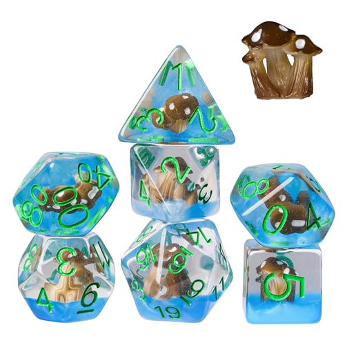 UDIXI Brown Mushroom D&D Dice 7PCS Mushroom DND Dice Set for Tabletop Games | Velvet Storage Bag, DM Gift, for Dungeons and Dragons Role Playing Games Board Games - color: Mushroom Brown