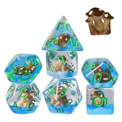 UDIXI Brown Mushroom D&D Dice 7PCS Mushroom DND Dice Set for Tabletop Games | Velvet Storage Bag, DM Gift, for Dungeons and Dragons Role Playing Games Board Games - color: Mushroom Brown