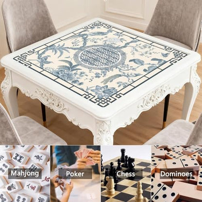 Blue Mahjong Mat for Table, 31.5*31.5in Anti Slip Mahjong Table Cloth, Noise Reduction, Neoprene Mah jongg Mat with Carrying Bag & 3 Dices, Mahjong Accessories Gift for Poker Board Tile Games Mats - color: Flower07