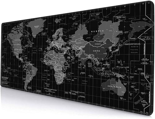 Large Gaming Mouse Pad with Stitched Edges, Desk Mat Extended Keyboard Pad, Non-Slip Rubber Base Desk Pad for Laptop, Office, Home, 31.5X11.8 inch Black World Map - color: 17 Black World Map