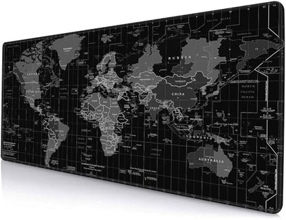 Large Gaming Mouse Pad with Stitched Edges, Desk Mat Extended Keyboard Pad, Non-Slip Rubber Base Desk Pad for Laptop, Office, Home, 31.5X11.8 inch Black World Map - color: 17 Black World Map