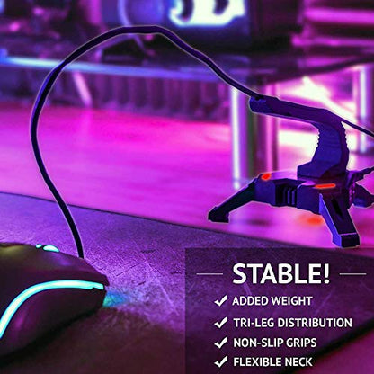 Tilted Nation Gaming Mouse Bungee Cord Holder with 4 Port USB Hub For PC & XBOX Wired Mice - Pro Esports Drag-Free Cable Management - Red LED