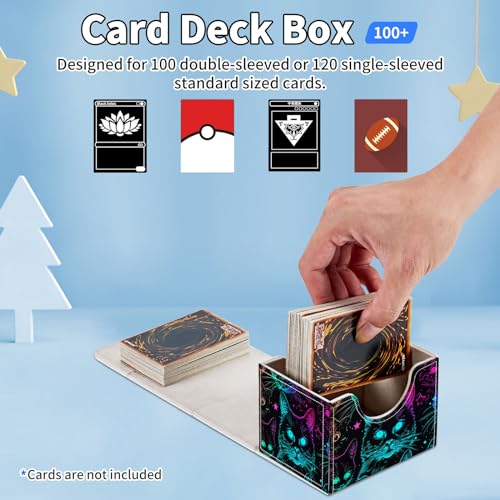 for MTG Commander Deck Box,Card Deck Box for Trading Yugioh MTG,Fits 100 Double Sleeved Cards,PU Leather Strong Magnet Case for Magic Commander TCG CCG,Glitter Black Cat - color: Glitter Black Cat
