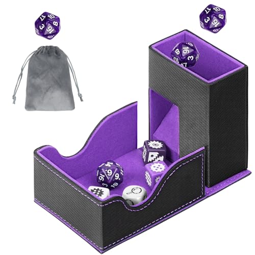 Dice Roller Tower, Magnetic Dice Tray for Rolling, Foldable Leather Dice Organizer Tower Fits for Dungeons & Dragons, MTG DM and Player, Black & Purple - color: Black & Purple, style: Style A