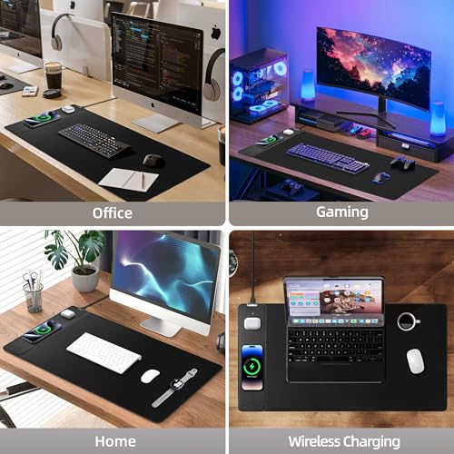 Magnetic Wireless Charging Mouse Pad, 31.5"x15.8" XXL Desk Mat | Large Ultra-Smooth Surface, Non-Slip Rubber Base, Waterproof Computer Keyboard Mat for Office and Home, Black - color: Black - 31.5"x15.7"