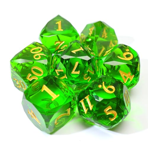 XENOLUX DND Dice Set, Sharp Edge Resin Geometric Diamond Cut Gemstone Shape with Translucent Emerald Green for Tabletop RPG Games - RD Green - color: Rd-green