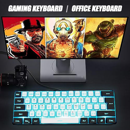 abucow 60% Percent Gaming Keyboard Minimalist Portable Wired Ultra-Compact Mini Imitation 61 Keys RGB Backlit Keyboard (White-Black) - style: White-black