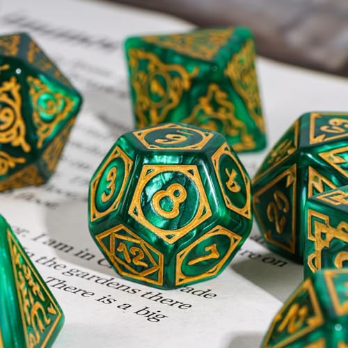 Dice DND, Polyhedral Dice Set(7 Pcs) D&D Dice with Leather Dice Bag for Role Playing Dice Games RPGs(Druid - Green) - color: Druid 7pcs G