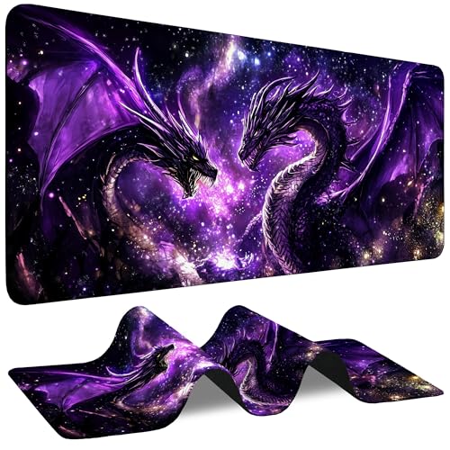 Large Gaming Mouse Pad Purple Dragon Fighting Extended Computer Keyboard Mousepad with Non-Slip Rubber Base Stitched Edge Waterproof Big Long Laptop Pad for Gamer Office Home 35.4"X 15.7" - color: Vintage Yellow Flora