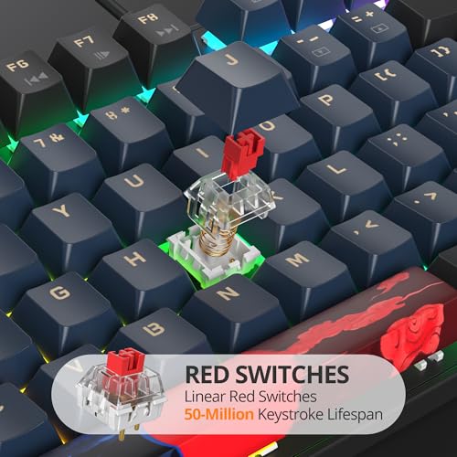 surmen Full Size Creamy Keyboard with Number Pad, 104 Keys RGB Wired Mechanical Gaming Keyboard Backlit with PBT Keycaps Linear Red Switch for Laptop Desktop PC Gamers（104 Blue Samurai） - color: 104 Blue Samurai