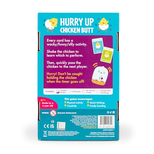 Exploding Kittens Hurry Up Chicken Butt, 2-6 Players, Age 4+ Kids Game | Get the wiggles out with our best‐selling kids game! Jump, laugh, make animal noises, and don’t get stuck with the chicken.