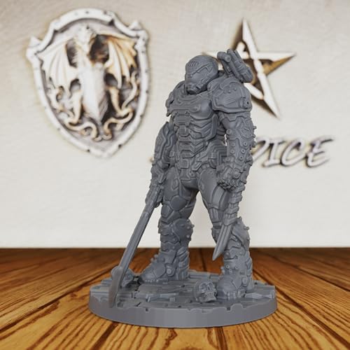AUSPDICE 32mm Sci-Fi Unpainted Miniature, Power Armor Soldier, AS324 | Heroic Human Combat Figure with Full Helmet and Sword for Tabletop RPG Gaming, Miniature Games, TTRPGs and RPG Accessories