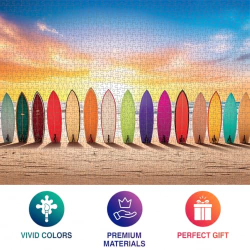 Cross & Glory | 1000 Piece Jigsaw Puzzles for Adults | Sunrise Surf | Vibrant Beach Scene Artwork | 2mm Thick Pieces | Bonus Reference Poster | Satin Finish | Ages 14+ - color: Sunrise Surf