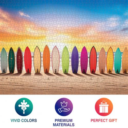 Cross & Glory | 1000 Piece Jigsaw Puzzles for Adults | Sunrise Surf | Vibrant Beach Scene Artwork | 2mm Thick Pieces | Bonus Reference Poster | Satin Finish | Ages 14+ - color: Sunrise Surf