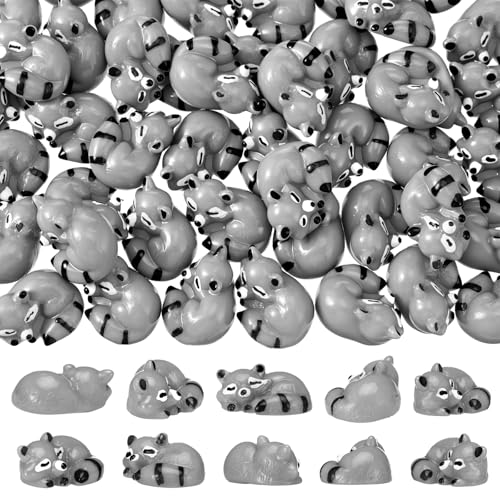 Seenelling 50 Pcs Mini Raccoon Figurine Bulk Resin Miniature Tiny Animals Figures Small Little Cute Raccoon Home Decor for Cabin Lodge Rustic Cake Toppers Desktop Home Decor(Sleep) - style: Sleep