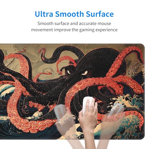 Japanese Octopus Gaming Mouse Pad Extended Large Mouse Mat 31.5 X 11.8 Inch Nonslip Rubber Base Long Desk Pad Stitched Edges Mousepad Mice Pad for Office Home Game - color: Japanese Octopus