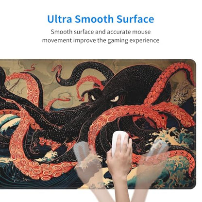Japanese Octopus Gaming Mouse Pad Extended Large Mouse Mat 31.5 X 11.8 Inch Nonslip Rubber Base Long Desk Pad Stitched Edges Mousepad Mice Pad for Office Home Game - color: Japanese Octopus