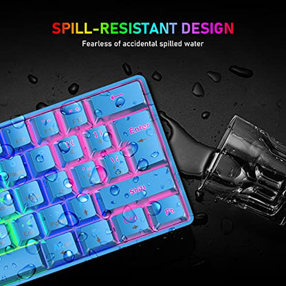 60% Mechanical Keyboard and Mouse Combo,Ergonomic Wrist Rest,6400 DPI Optical&65g Lightweight RGB Mouse,Compact Mini 62 Keys Chroma 20 Rainbow Backlit,Quiet Linear Switch for PC/Mac (Blue)