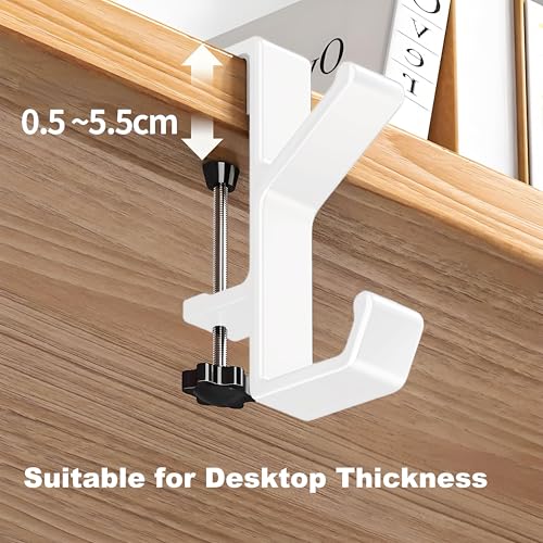 Headphone Stand - Aluminum Alloy Headphone Holder, Under Headset Stand for Desk Fit for PC Gaming Headset Hanger Hook Suitable for Office, Computer, Student Class Desk, Handmade Creator Table (Blanco)