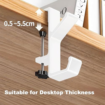 Headphone Stand - Aluminum Alloy Headphone Holder, Under Headset Stand for Desk Fit for PC Gaming Headset Hanger Hook Suitable for Office, Computer, Student Class Desk, Handmade Creator Table (Blanco)