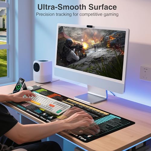Wireless Charging Mouse Pad with Foldable Phone Holder, 31.5"x15.8" in | XXL Excel Cheat Sheet Desk Mat for Laptop/Keyboard, Waterproof Ultra-Smooth Surface, Non-Slip Base - color: Black Excel-Phone Holder-31.5"x15.8"